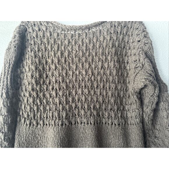 Free People Sweater Crashing Waves Wool Blend Chunky Open Knit Cocoa Size XS - Picture 12 of 13